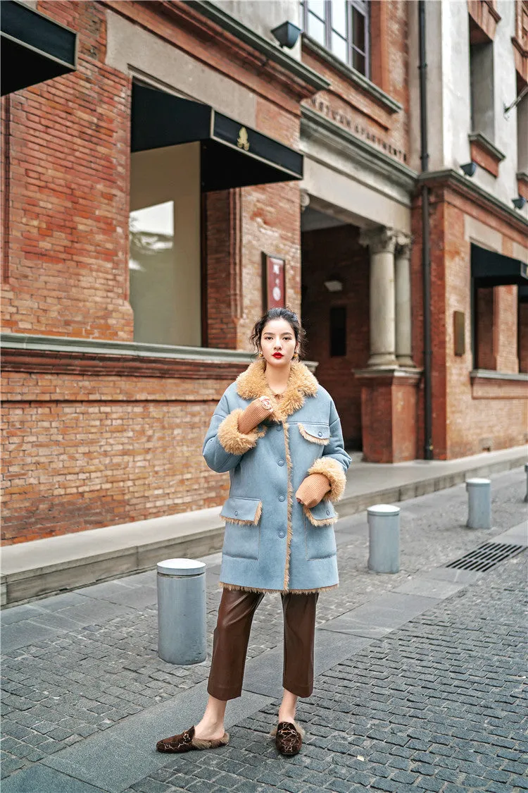 8GIRLS DESIGN SUEDE COAT WITH FAUX FUR LINING
