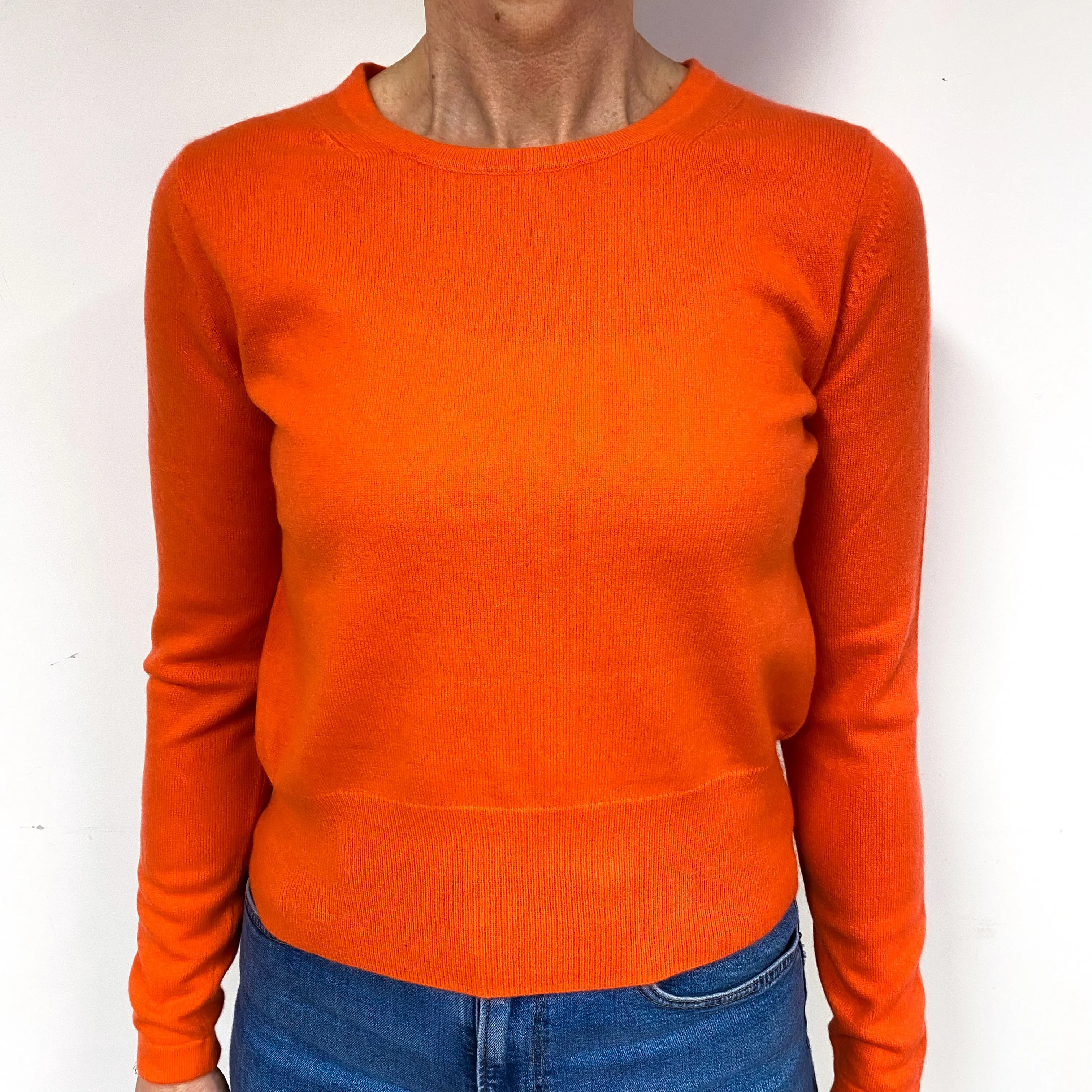 Bright Orange Cropped Cashmere Crew Neck Jumper Medium