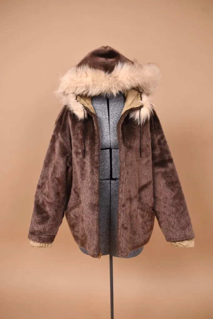 Brown Faux Fur Cropped Jacket By Ulla, M/L