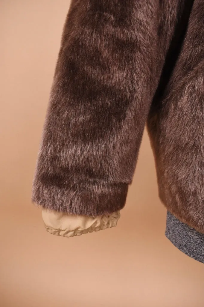 Brown Faux Fur Cropped Jacket By Ulla, M/L