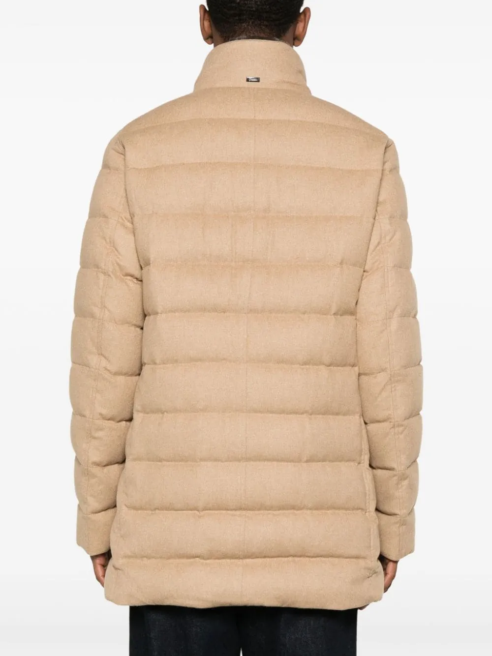 high-neck zip-up quilted coat