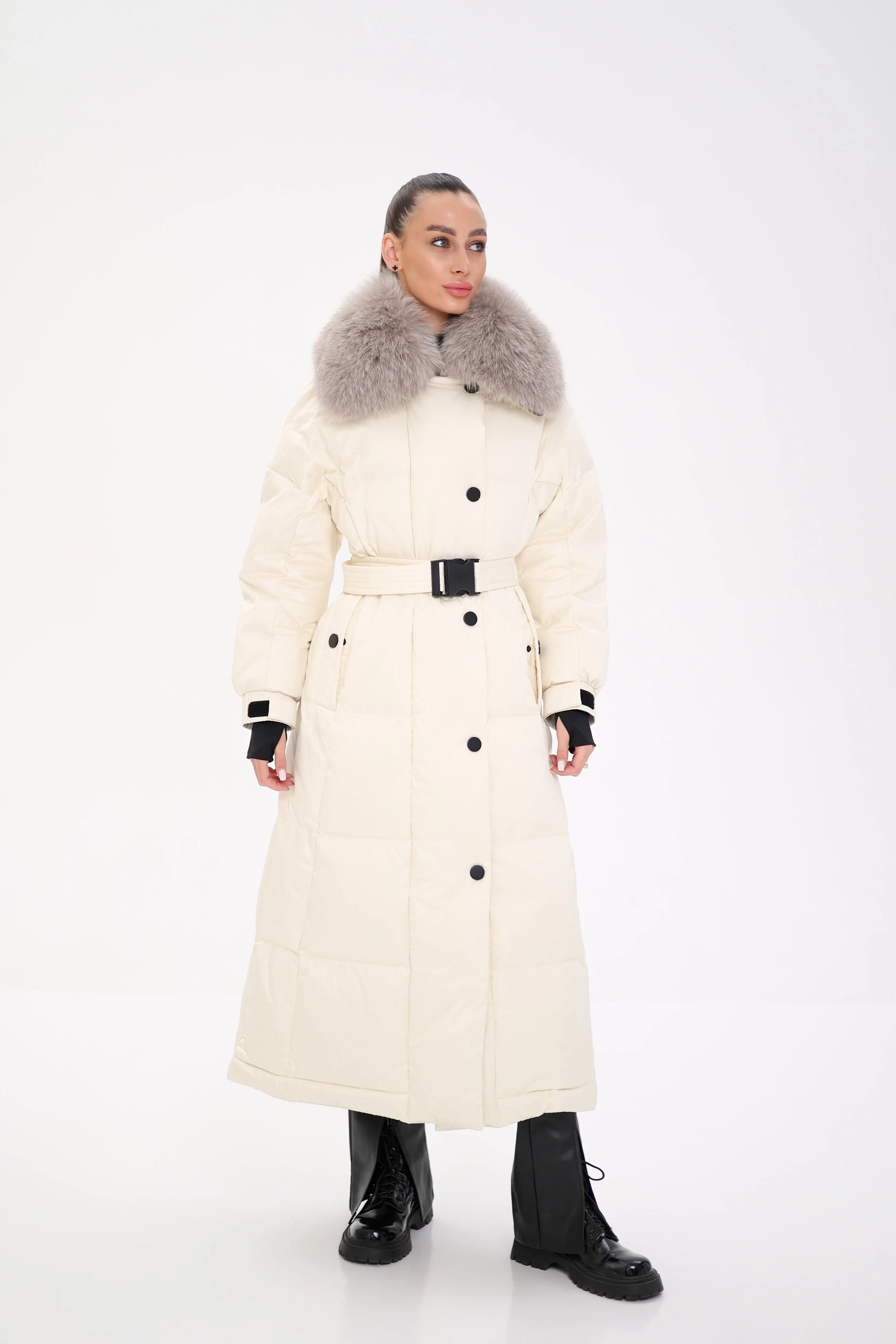 Lexi Genuine Polar Fox Fur Trim Down Fill Coat