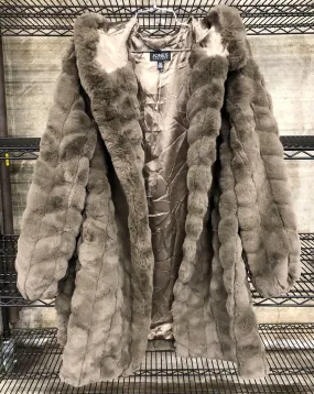 NWT Jones New York Women's Designer Long Taupe Quilted Faux Fur Coat - Size S