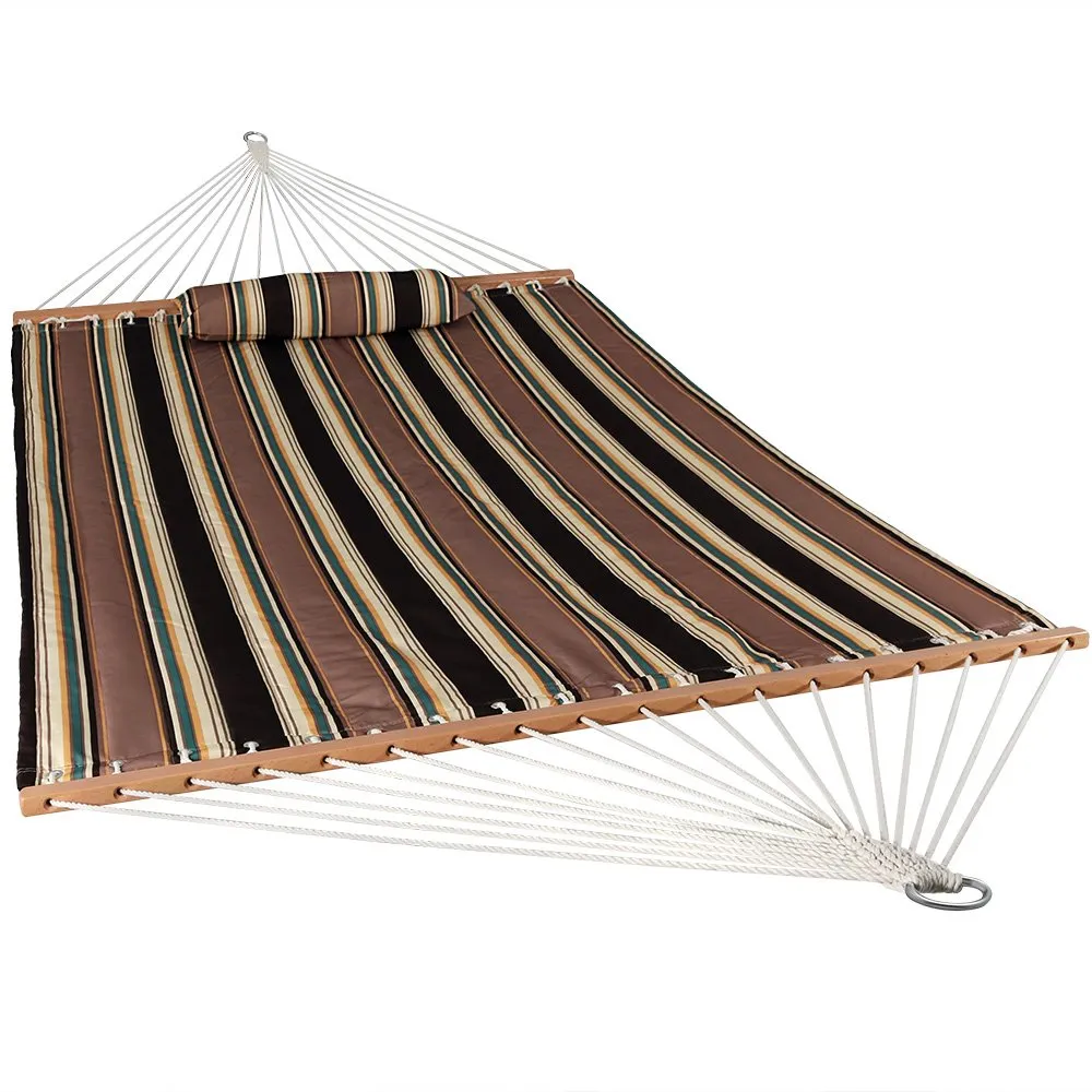 Quilted Fabric Double Hammock with Spreader Bars - Sunnydaze