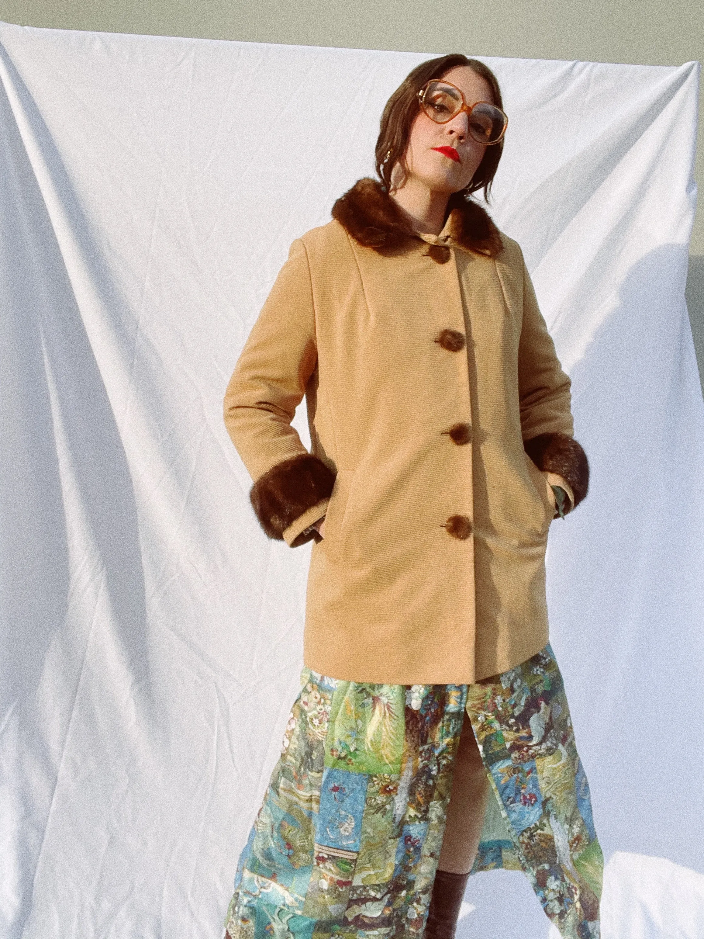 Ribbed Coat with Fur Trim