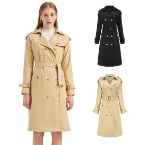 Sidiou Group Anniou Autumn And Winter New Women's Windbreaker Jacket Fashion Elegant Long-Sleeved  Solid Color Jacket Double-Breasted Long Outdoor Sports Windproof Warm Coat