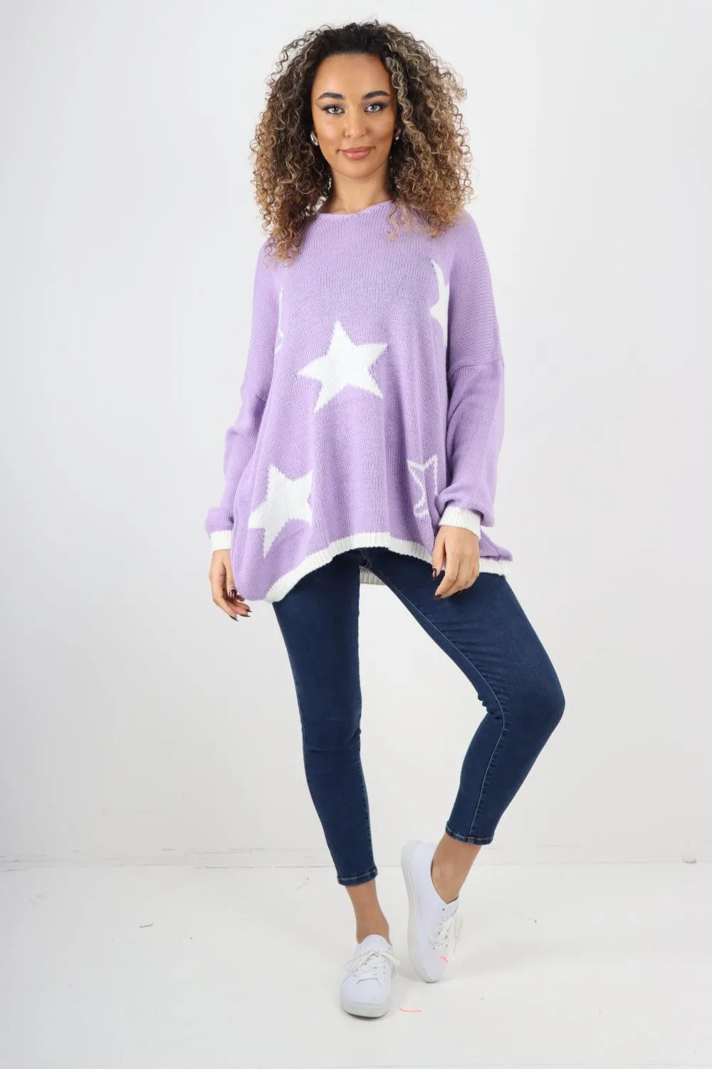 Star Print Long Sleeve Oversized Jumper Top